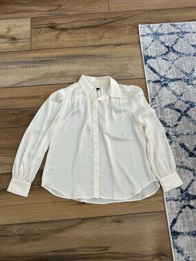 Ann Taylor White Satin Chiffon Button Up Blouse